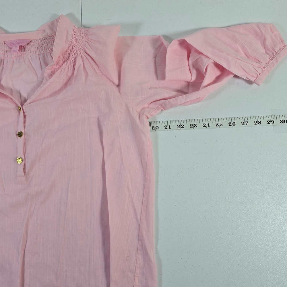 Lilly Pulitzer Pink Smocked‎ Neck Cotton Tunic Top Shirt Women Size 6 - Picture 3 of 7